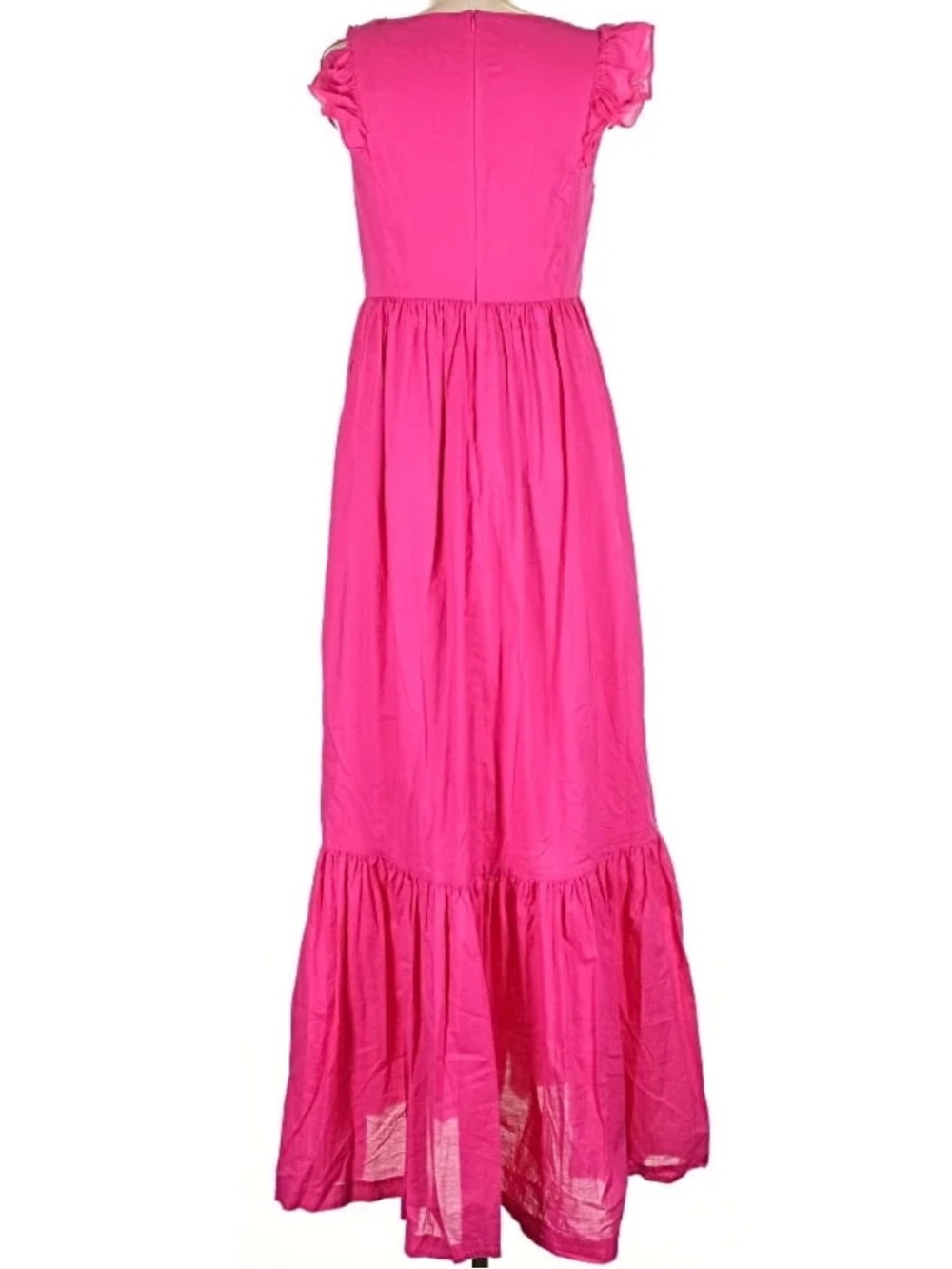 EXPRESS Fuchsia Maxi Dress Ruffle Shoulder Sleeveless Pink Dress | X-Small | NWT - Picture 4 of 4